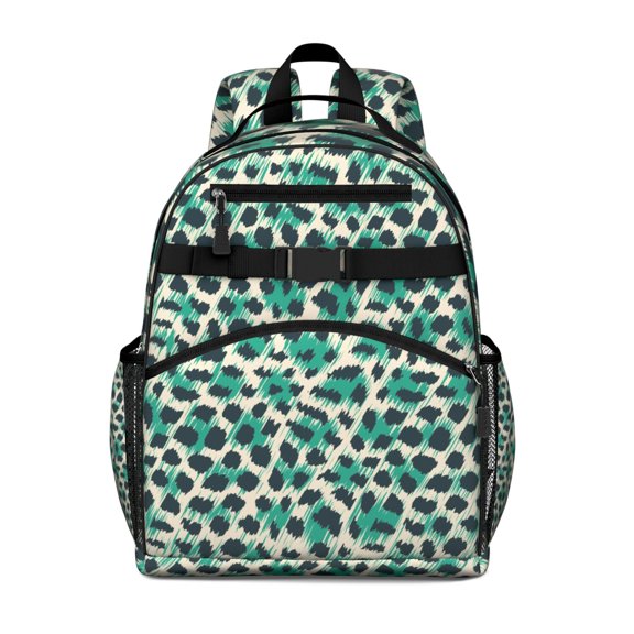 Leopard Pattern with Green and Black Spots Backpack for School,Cute School Bag,Schoolbag with Adjustable Shoulder Straps & Padded Back,15.25"x11.5"x5.25"