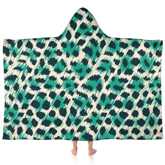 Leopard Pattern with Green and Black Spots Hooded Bath Towel,60"x35" for Ages 3 To 12 Kids, Quick Dry Lightweight Soft Microfiber Hood Beach Towel Cover Up for Kids