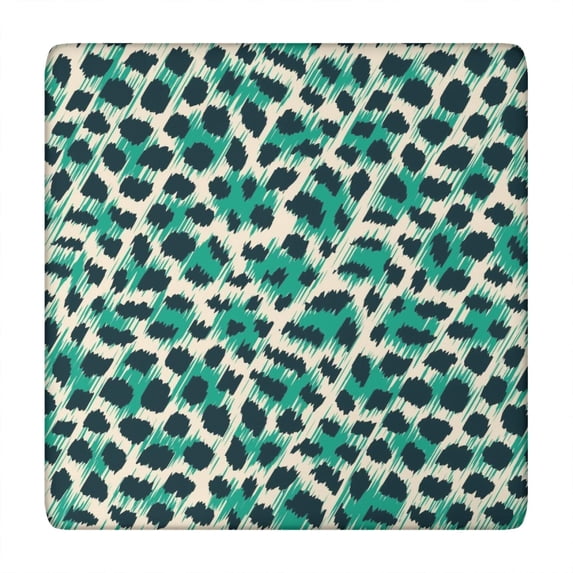 Leopard Pattern with Green and Black Spots Square Fitted Tablecloth with Elastic Edge,Square Table Cover,Washable Elastic Table Cover for Home Kitchen Party Decor 34"x34"