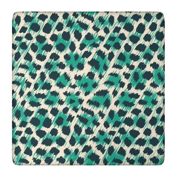 Leopard Pattern with Green and Black Spots Square Fitted Tablecloth with Elastic Edge,Square Table Cover,Washable Elastic Table Cover for Home Kitchen Party Decor 36"x36"