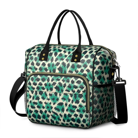 Leopard Pattern with Green and Black Spots Womens Lunch Box for Work,Insulated Large Lunch Bag for Tween and Teen,Loncheras Para Mujer,Leakproof Adult Lunch Bag for Work,Beach,Travel,Picnic,Camping