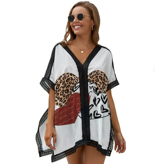 Leopard Pattern Heart Women's Swimsuit Coverup Summer Beach Cover Up Bathing Suit Dress