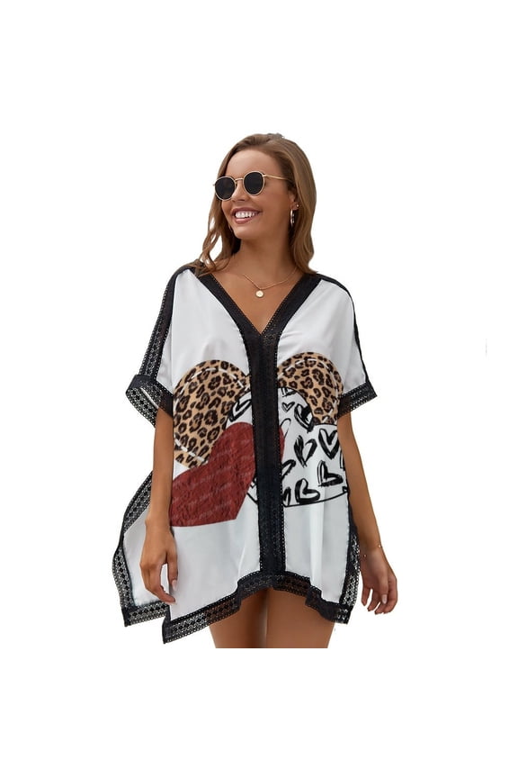 Leopard Pattern Heart Women's Swimsuit Coverup Summer Beach Cover Up Bathing Suit Dress