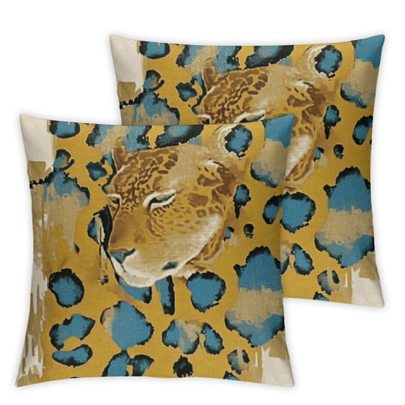 Leopard Pattern Pillowcase African Animal Cheetah Skin Geometric Yellow Blue Square Pillow Case Cushion Cover Home Decor for Men Women Kids Boys Girls Bedroom