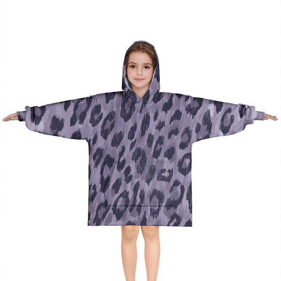 Leopard Pattern Purple Blanket Hoodies for Kids 6-13YR Oversize Wearable Blanket Hoodies for Boys Girls Teens