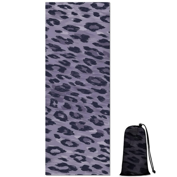 Leopard Pattern Purple Hot Yoga Mat Towel Non Slip for Hot Yoga - Quick-Drying Yoga Mat Cover with 4 Corner Pockets with Travel Bag - Hot Yoga Towel Non Slip Grip Moisture Wicking Sweat 70"x26"