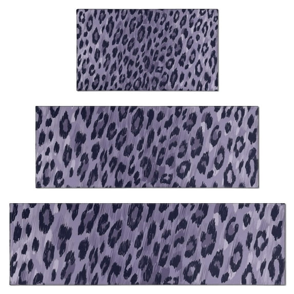Leopard Pattern Purple Kitchen Rugs Sets Of 3,Kitchen Runner Rugs Non Skid Washable,Decorative Kitchen Floor Mats for Kitchen,Sink,Laundry,17"x30"+ 17"x47" + 17"x59"