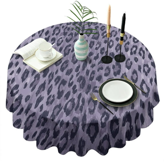 Leopard Pattern Purple Round Tablecloth 60"x60",Wrinkle Wipeable Table Cloth for Kitchen Dining Room Picnic Patio Party