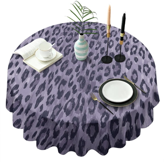 Leopard Pattern Purple Round Tablecloth 60"x60",Wrinkle Wipeable Table Cloth for Kitchen Dining Room Picnic Patio Party