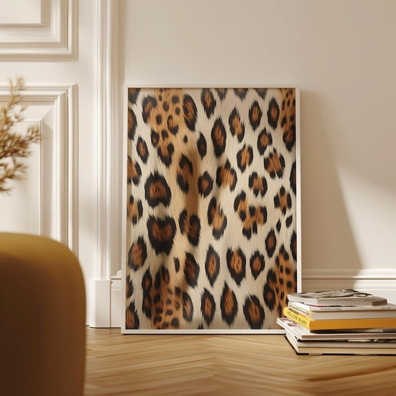 Leopard Pattern Retro Jungle Wall Art, Stretched Canvas Size 16x24