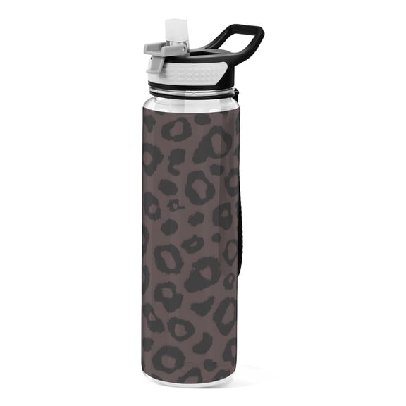 Leopard Pattern Sport Water Bottle Tritan with Straw 1000ml Portable for Outdoor Daily Use