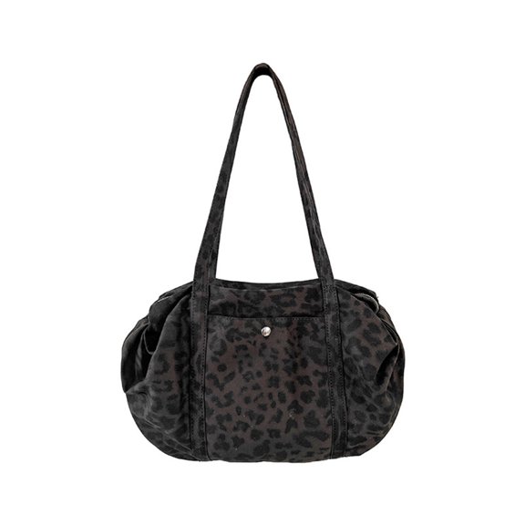 Leopard Pattern Underarm Bag, Compact Cotton Shoulder Purse with Zipper, for Daily Essentials and Outings