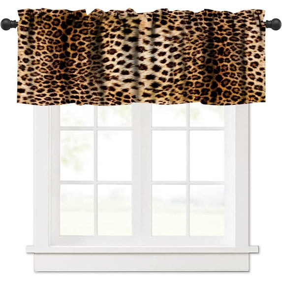 Leopard Pattern Window Valance,Vintage 3D Wild Animal Fur Print Home Bedroom Living Room Kitchen Decorative Valance,1 Panel 54" x 18"