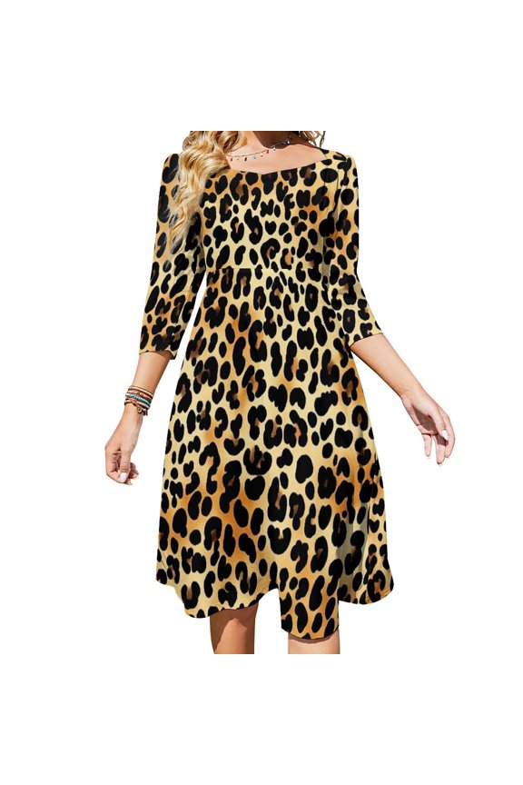 Leopard Pattern Women's Fall Dresses Casual Loose Flowy Swing Shift Dress