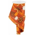 thumbnail image 1 of Leopard Patterned 3 Striped Pumpkin Wired Ribbon, Orange Black White Brown 4" x 10 yard (30 feet), 1 of 1