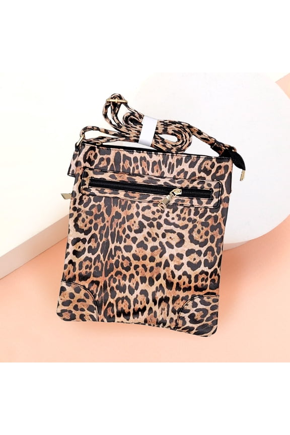 Leopard Patterned Faux Leather Crossbody Bag