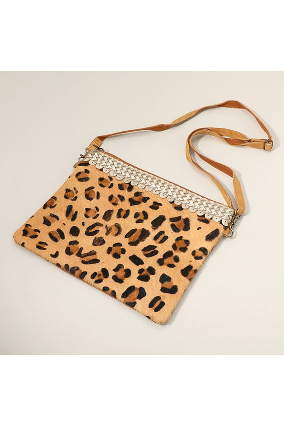 Leopard Patterned Genuine Leather Crossbody Bag