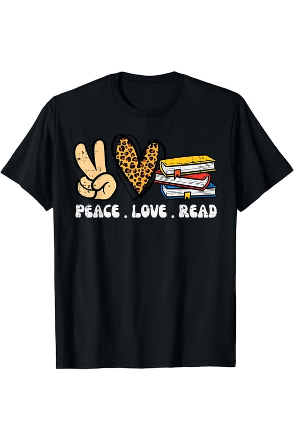 Leopard Peace Love Read Book Lover Librarian Bookworm Women T-Shirt