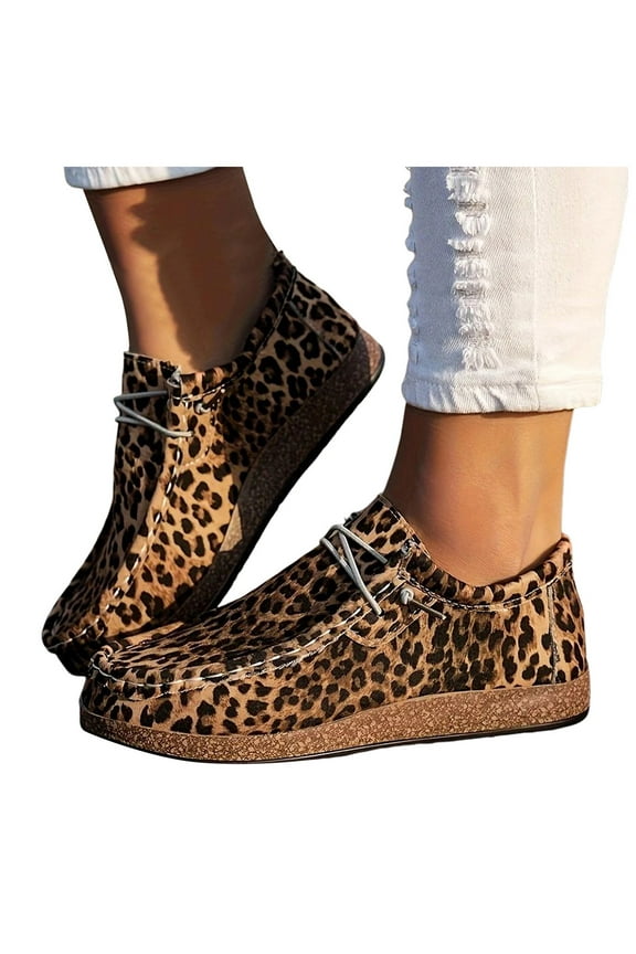 Leopard Penny Loafers Walking Shoes for Women Wide Feet 2025 Fashion Casual Suede Arch Support Orthopetic Flats Fall Ankle Booties Brown Size 7.5