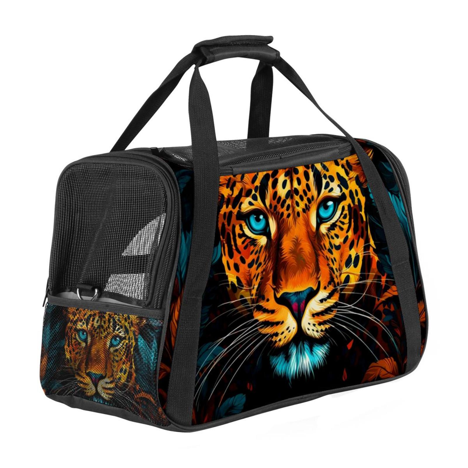 Leopard Pet Carrier Bag 900D Oxford Cloth Sherpa Nylon bing 17x10x11