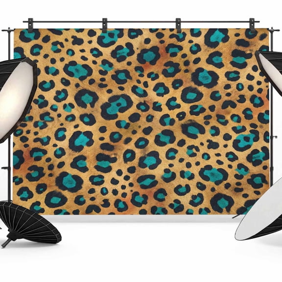 Leopard Photography Backdrop 8x6FT, Brown Leopard Print Accented with Bright Blue Patches Photo Backdrops, Background for Photography Studio Photo Studio Background, Back Drop for Photoshoot