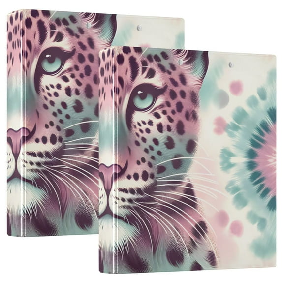 Leopard Pink 3 Ring Binders 1.5 inch Hardcover File Folders with Interior Pockets A4 Size Organizer for School Office Hospital Set of 2