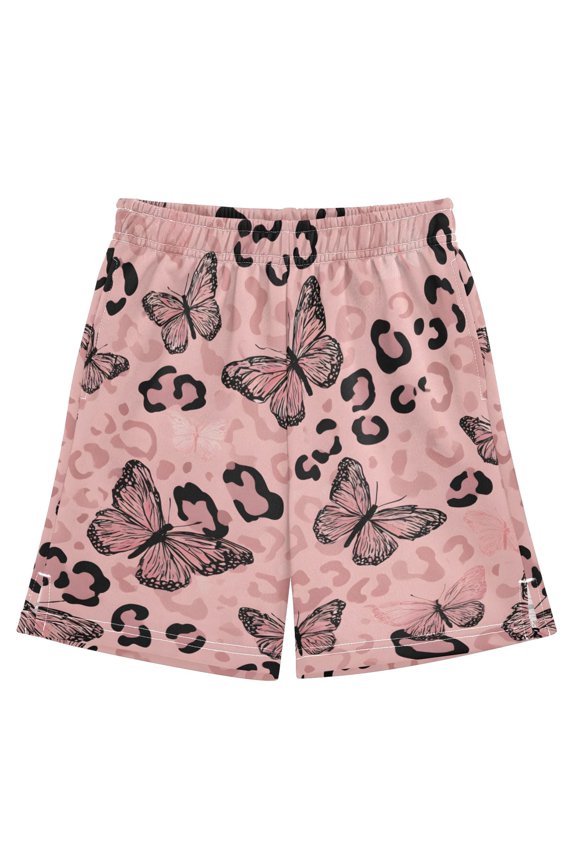 Leopard Pink Butterfly Athletic Shorts Breathable with Comfort Fit Drawstring Casual Sweatshorts Large