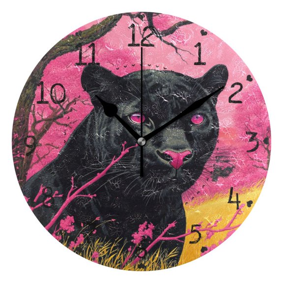 Leopard Pink Eyes Round Wall Clock Silent Battery Operated Home Decor for Living Room Bedroom