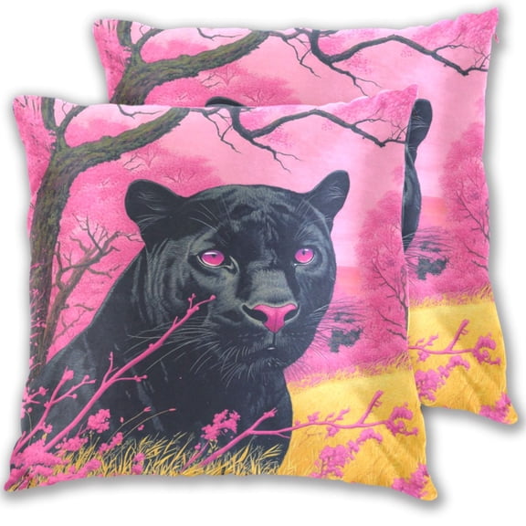Leopard Pink Eyes Throw Pillow Covers 16x16 Inch 2 Packs Decorative Square for Living Room Couch Bed Sofa