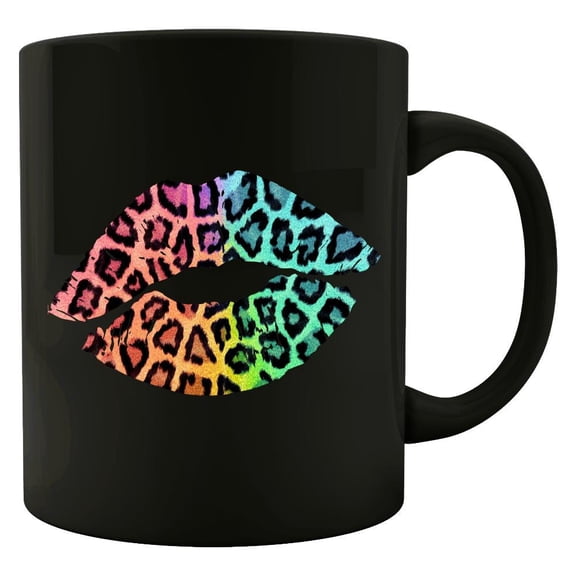 Leopard Pink Kiss Mug - Funny Lipstick Lovers Gift - Makeup Humor - Lips Design - 11 oz White Ceramic