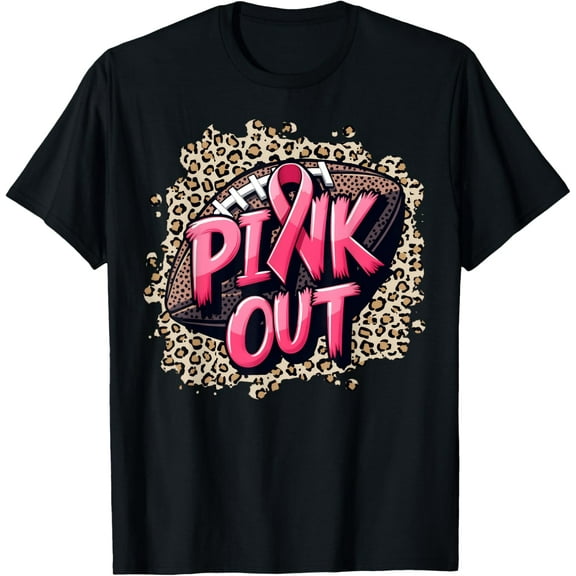 Leopard Pink Out American Football Tackle Breast Cancer Retro T-shirt