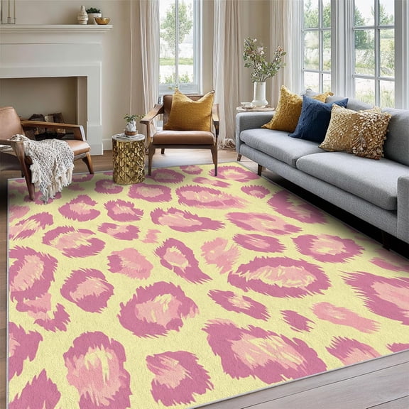 Leopard Pink Pastel Area Rug, Funky Preppy Design Carpet, Washable Non Slip Soft Low Pile, Living Room Bedroom Kitchen Office Mat 2x3ft