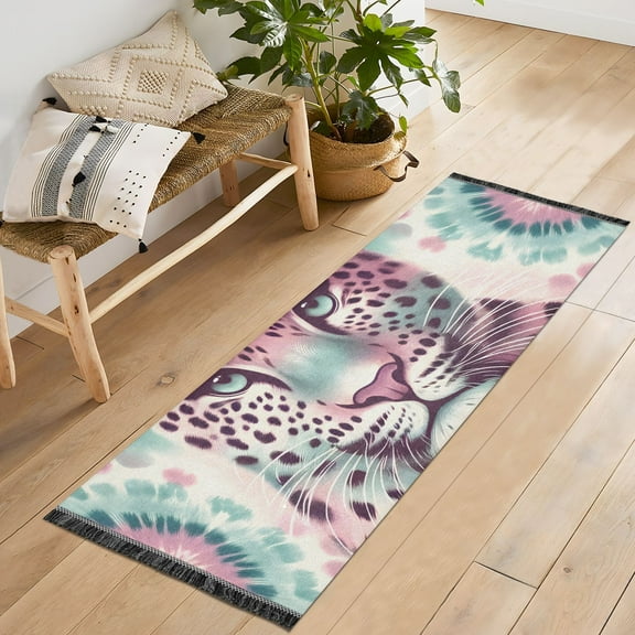 Leopard Pink Runner Rug Machine Washable Area Rugs Carpet Non Slip Entryway Mat for Bedroom Entryway Front Door