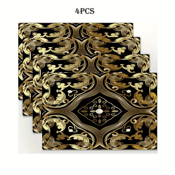 Leopard Placemats, Placemats Set of 4, Heat Resistant Vinyl Table Place Mats, Placemats for Kitchen Dining Table, Washable PVC Table Mats Ethnic Boho Theme