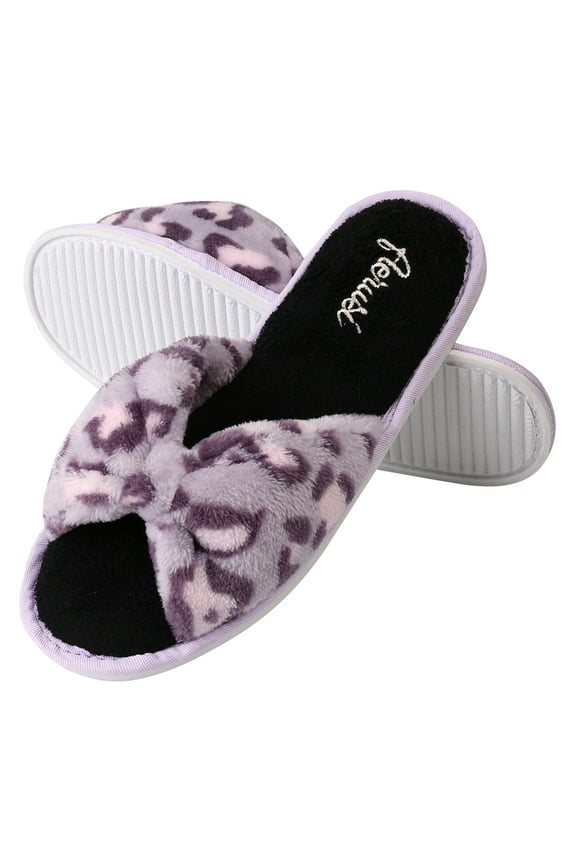 Leopard Plush Memory Foam Thong Slippers – Non-Slip Rubber Sole for Indoor, Outdoor & Spa Use