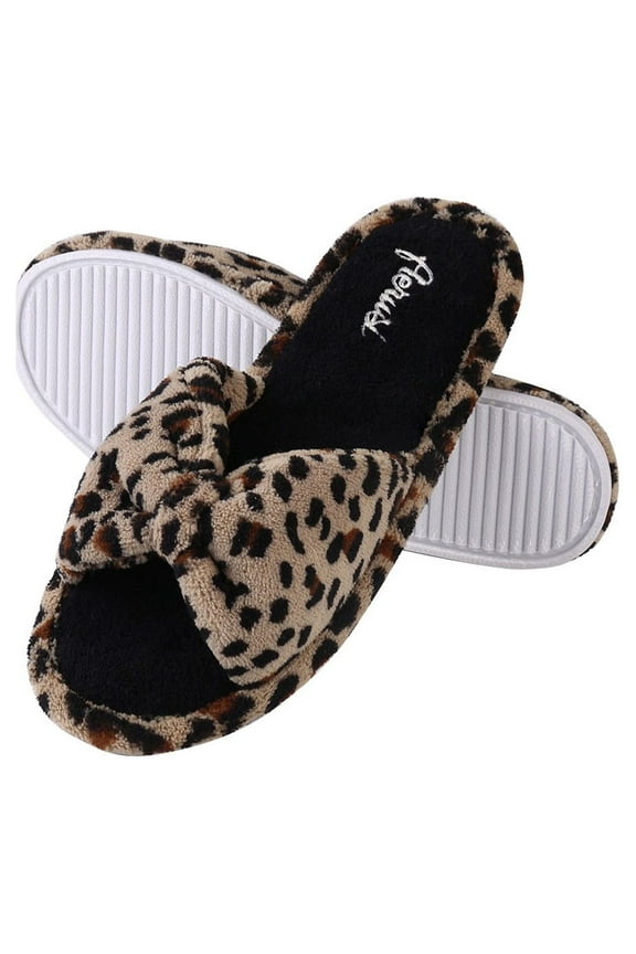 Leopard Plush Memory Foam Thong Slippers – Non-Slip Rubber Sole for Indoor, Outdoor & Spa Use