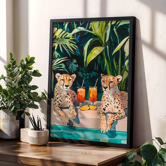 Leopard Poolside Wall Art Luxury Animal Print Poster Summer Decor Dopamine Jungle Poster Her Tropical Big Cat Wall Art Poster Gift, Size 12x18 UNFFRAMED F03.1.6l1623