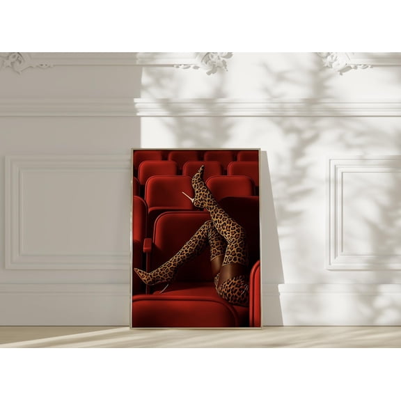 Leopard Posters Martini Bar Cart Art: Red Theater Seats, Unframed Canvas Size 24x36