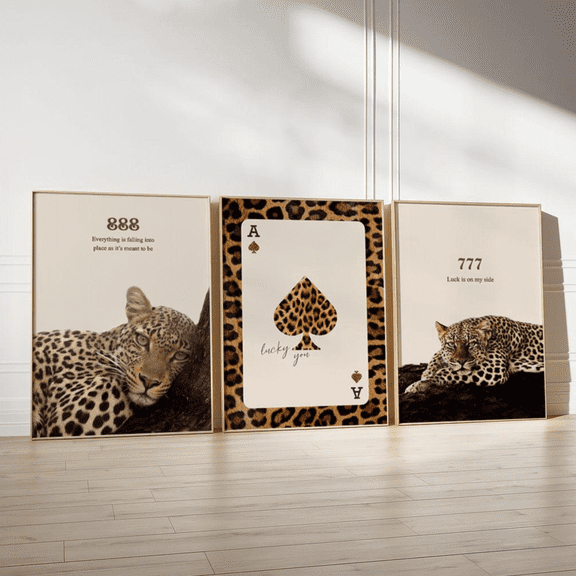 Leopard Preppy Fashion Luxury Animal Poster Set 3 Prints Set 3 , Poster Only