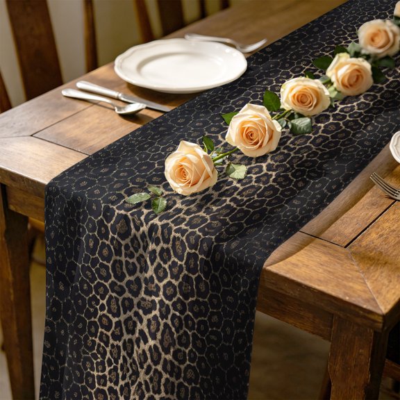 Leopard Print 10 ft Cheesecloth Table Runner for Wedding 27"x120", Dot Gradient Texture Kitchen Dinner Sheer Tulle Chiffon Dresser Scarf, Holiday Party Decorations