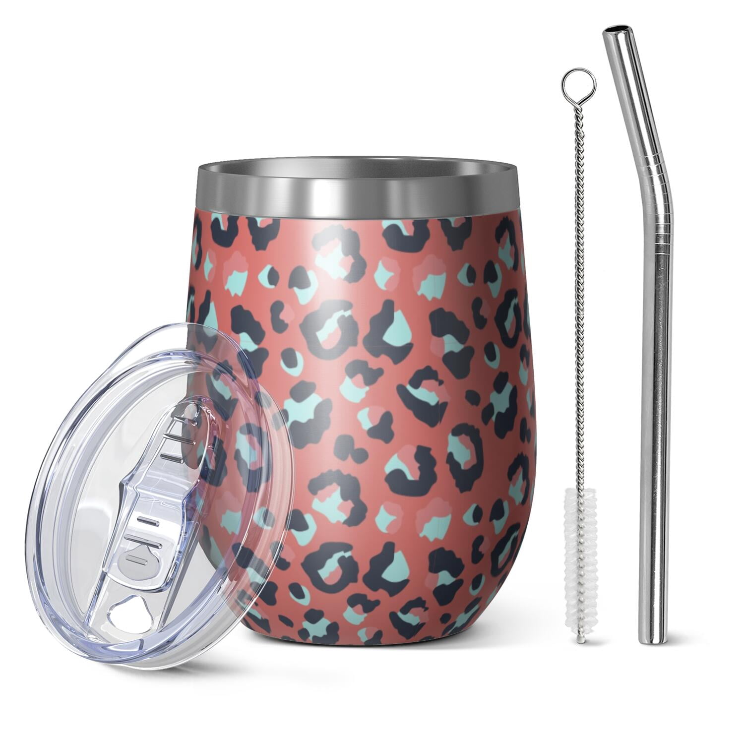 Leopard Print 12oz Stainless Steel Insulated Wine Tumbler with Lid and ...