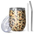 thumbnail image 1 of Leopard Print 12oz Stainless Steel Insulated Wine Tumbler with Lid and Straw – Double Wall Vacuum Mug for Hot & Cold Drinks, 304 Steel Interior, Sweat-Free Design, 1 of 5