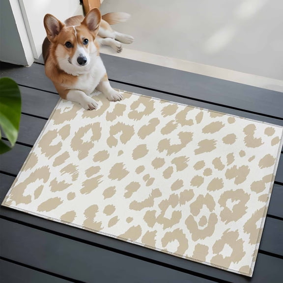 Leopard Print 2x3 Area Rugs for Living Room, Morandi Style Creamy Beige Leopard Print Country Non Slip Floor Mat Washable Low-Profile Indoor Carpet for Bedroom, Dining Room, Bathroom