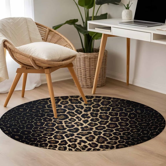 Leopard Print 3.3ft Round Rug for Bedroom Reading Corner, Dot Gradient Texture Washable Non Slip Circle Area Rug