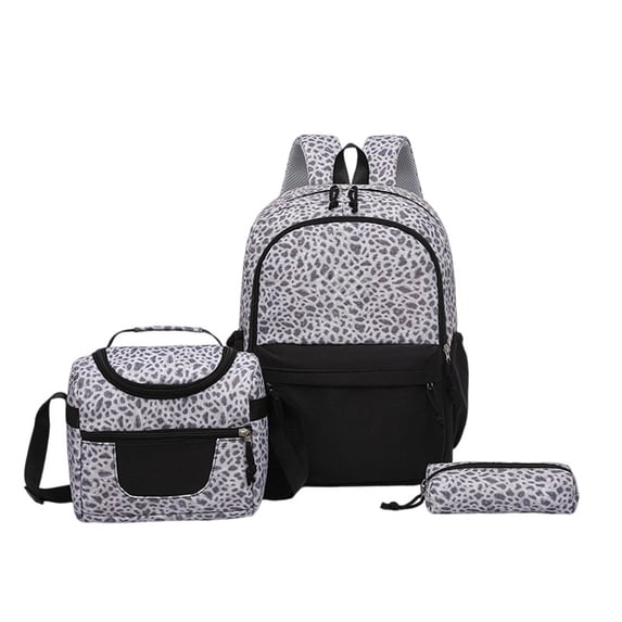 Leopard-Print 3-Piece Backpack Set, Large-Capacity, Lightweight College Style Backpack for Students—Includes Backpack, Pencil Case, and Lunch Bag