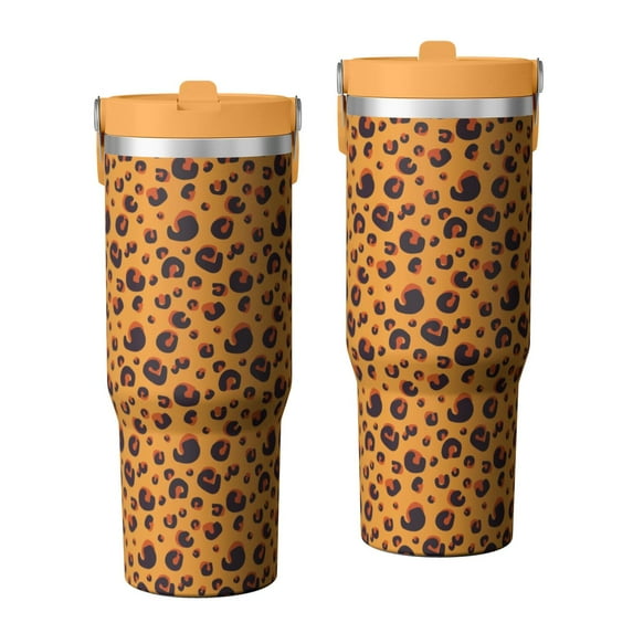 Leopard Print 30oz Handheld Travel Tumbler with Handle – Double Wall Stainless Steel Insulated Cup, Flip Straw Lid, Leak-Proof & BPA-Free for Hot and Cold Drinks – Durable Coffee & Juice Mug White