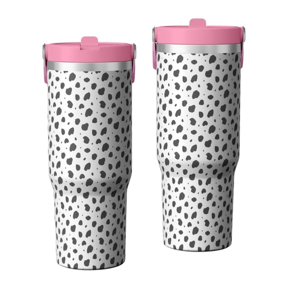 Leopard Print 30oz Handheld Travel Tumbler with Handle – Double Wall Stainless Steel Insulated Cup, Flip Straw Lid, Leak-Proof & BPA-Free for Hot and Cold Drinks – Durable Coffee & Juice Mug White