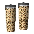 thumbnail image 1 of Leopard Print 30oz Handheld Travel Tumbler with Handle – Double Wall Stainless Steel Insulated Cup, Flip Straw Lid, Leak-Proof & BPA-Free for Hot and Cold Drinks – Durable Coffee & Juice Mug Black, 1 of 6