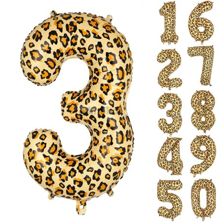 Leopard Print 32" Balloon Trio - Cheetah Theme Party Decor - Big 3rd Birthday Celebration - Large Mylar Helium Balloons - Fun Decoration Kit