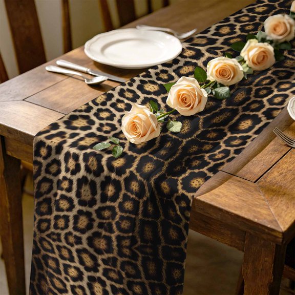 Leopard Print 4.5 ft Cheesecloth Table Runner for Wedding 19"x55", Gradient Texture Dot Kitchen Dinner Sheer Tulle Chiffon Dresser Scarf, Holiday Party Decorations
